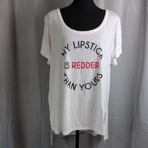 White Short Sleeve Tee with Red Text - Picture 1 of 7